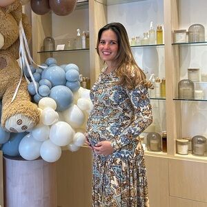 FARM Rio Beige, Blue and Tan Paisley Midi Dress